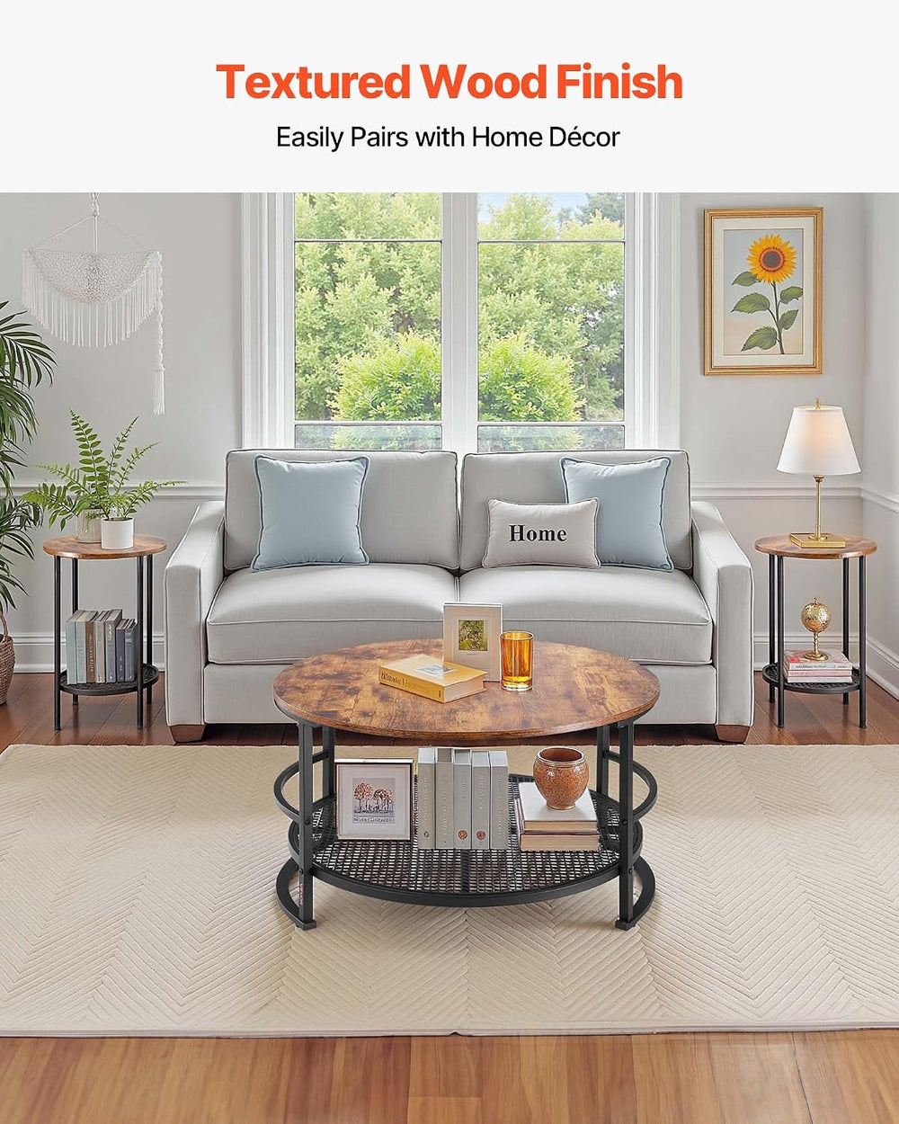 VEVOR 3 Pieces Round Coffee Table Sets, 31.5 in Industrial Living Room Table ...