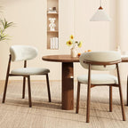 Kitchen Dining Chairs Set of 6 Modern Soft Linen Farmhouse Dining Room Chair with Metal Legs, Beige/Walnut