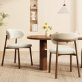 Kitchen Dining Chairs Set of 2 Modern Soft Linen Farmhouse Dining Room Chair with Metal Legs, Beige/Walnut