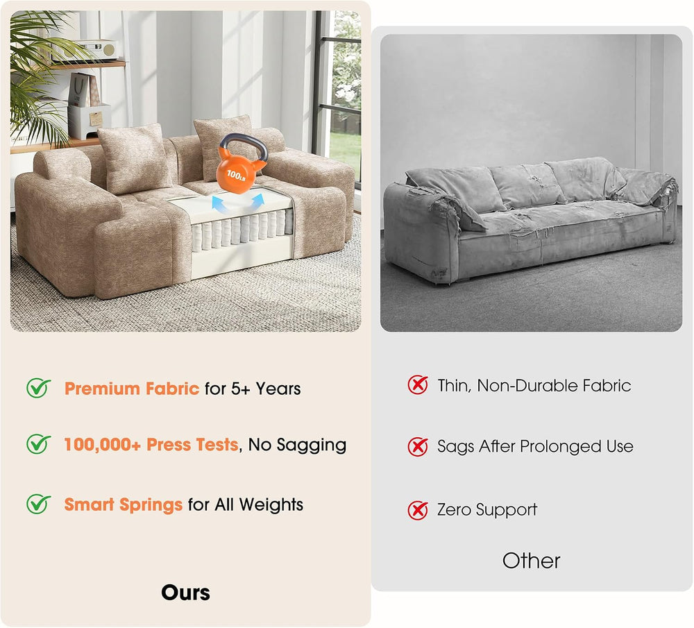 84" Modular Loveseat Couch, 60" Deep Seat Boneless Sofa with Ottoman