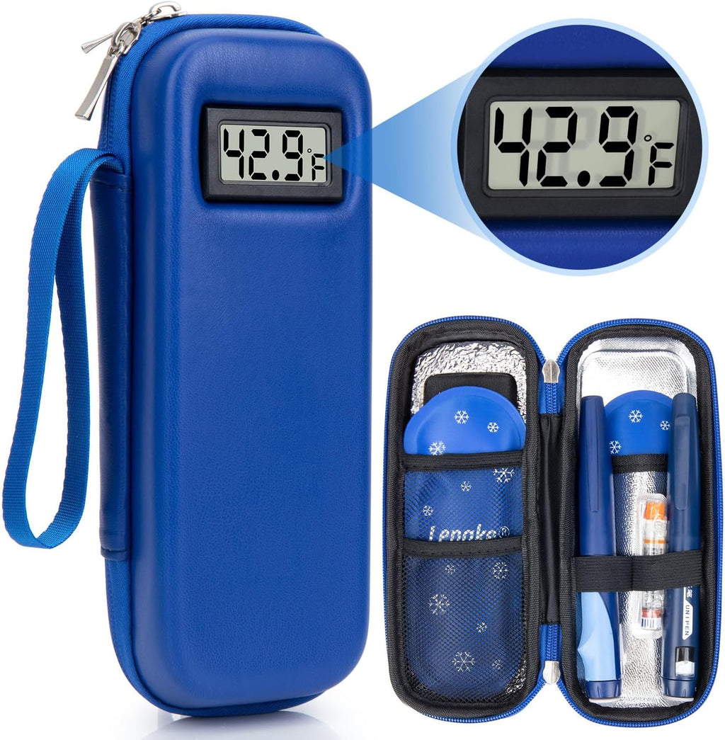 Insulin Cooler Travel Case TSA Approved, Temperature Display Insulin TravelCase, Portable Insulin Pen Cooler Travel Case for Insulin Ice Pack, Travel Diabetic Supplies (Blue)
