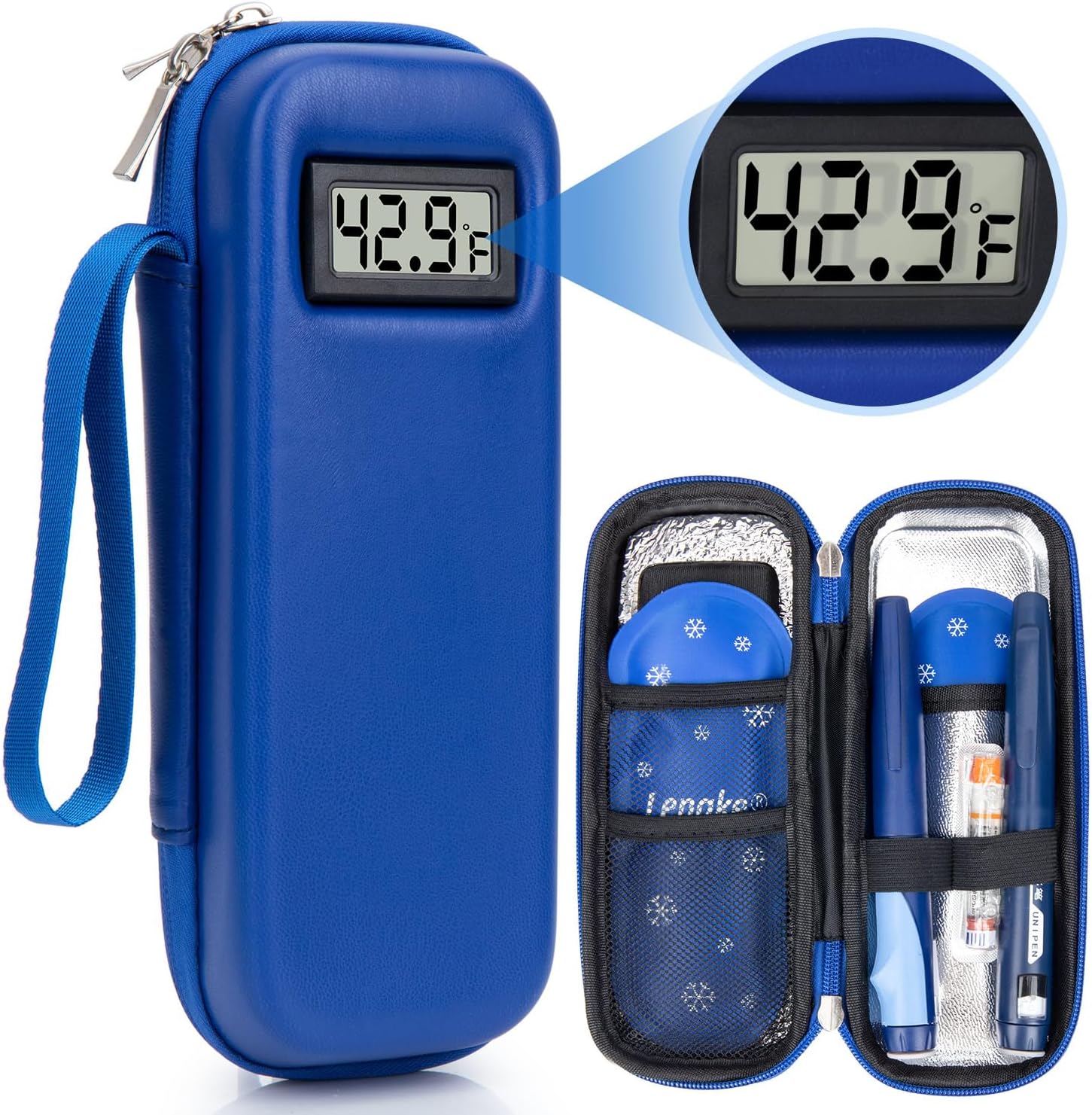 Insulin Cooler Travel Case TSA Approved, Temperature Display Insulin TravelCase, Portable Insulin Pen Cooler Travel Case for Insulin Ice Pack, Travel Diabetic Supplies (Blue)