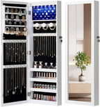 Nicetree 6 LEDs Jewelry Armoire, Hanging Mirror Jewelry Cabinet, White | Over the Door Jewelry Organizer, Lockable Mirror with Jewelry Storage, Auto-on Light, Gift Idea, Easy Assembly