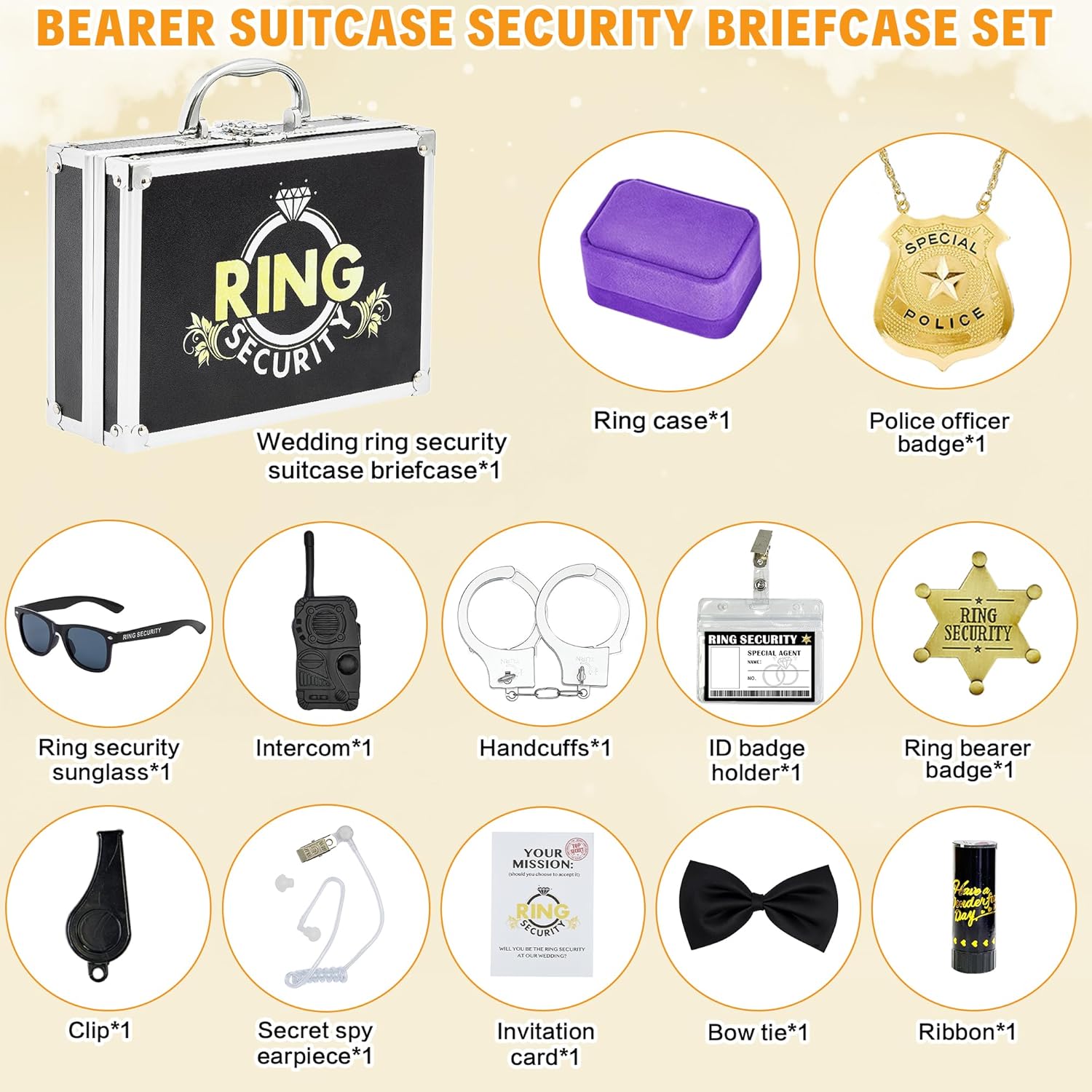 Ring Security Wedding Ring Bearer Aluminum Briefcase-Padded Slits Holder Ring Bearer Gifts Security Box for Proposal Ceremony Wedding Day,Security Badge Props for Boys Kids