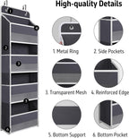 Over The Door Hanging Organizer with 4 Large Pockets – Closet, Bathroom, Nursery, Bedroom, Dorm Storage for Toys, Cosmetics, and Baby Essentials, Gray