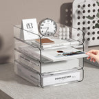 4-Tier Acrylic Paper Tray Organizer | Clear Stackable Desk Organizer for Documents, Letters, A4 Paper | Modern Office/Classroom/Home Organization