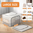 Large size 66L Fully Transparent Openings Clothes Storage Bins with Metal Frame, Stackable & Foldable Storage Box with Lids, Closet Organizers, Cap, Sweater.(19.7x 15.75 x 13 Inches)