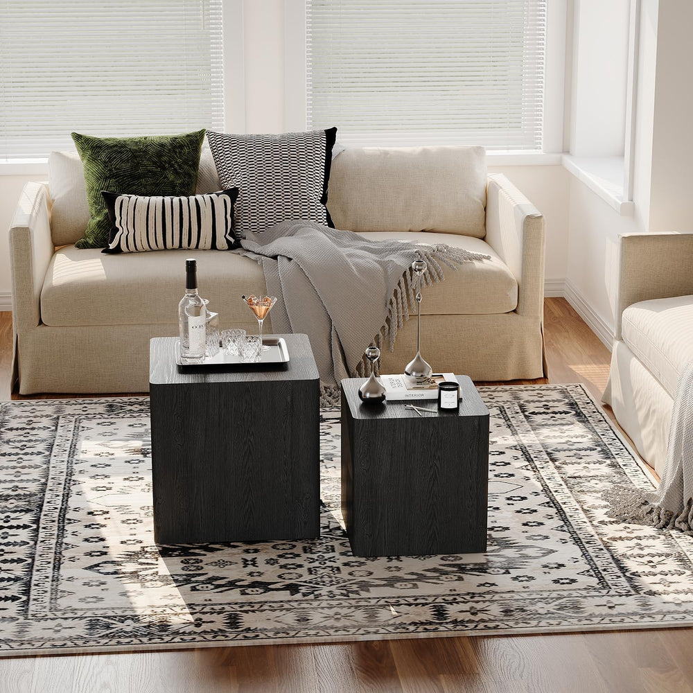 Nesting Coffee Table Set of 2, Black End Table for Small Spaces | Modern Coff...