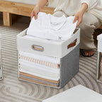13x13 Inch Ultra Thick Fabric Storage Bins with Lids & Windows, 3P | Foldable, Closet Storage Bins, with 3 Handles, Home Decorative Boxes, for Bedroom, Living Room, Dorm, Office (Gray & White)