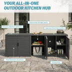 Domi Outdoor Kitchen Island with Sink, Aluminum Outdoor Kitchen Cabinet with Large Storage Space, Powder-Coated Weather Resistant Patio BBQ Prep Station with Drop-in Sink and Wide Countertop