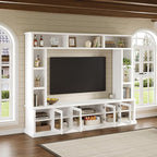 Merax 95" Entertainment Center for TVs up to 80", All-in-One TV Stand with Bookshelves & Storage Cabinets & Tempered Glass Doors & Adjustable Shelves, Modern Living Room Wall Unit Media Console, White