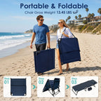Suteck Tanning Chair with Face Hole, Folding Beach Lounge Chairs, Blue | Adjustable 5-Position Reclining Chaise, Removable Cushion & Pillow, Cooler Bag, 500Lbs Heavy-Duty for Outdoor Camping& Home