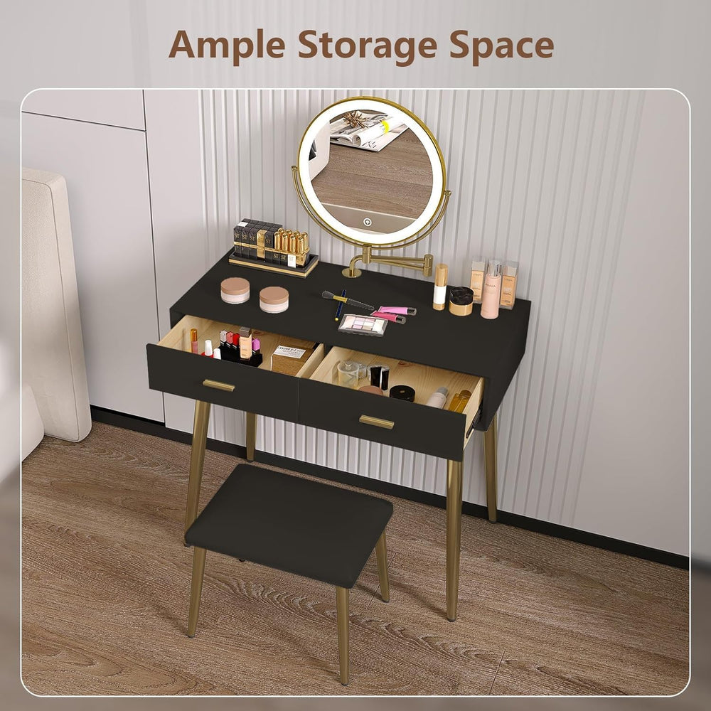 Vanity Desk Set with 360° Rotating Mirror and Lights, Small Makeup Vanity wit...