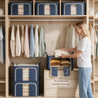 3 Openings Clothes Storage Bins with Metal Frame，100L (navy blue) | Oxford-Gewebe