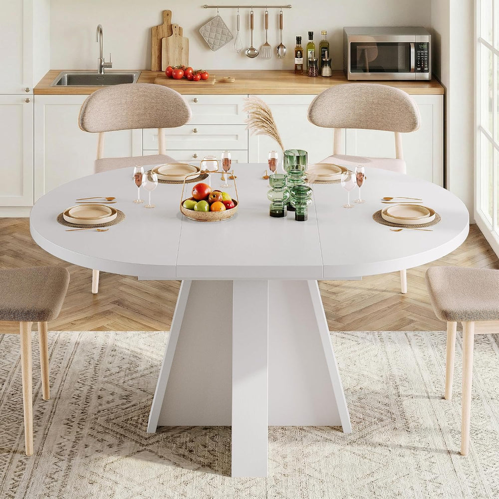 iPormis 43.3in-59in Extendable Round Dining Table for 4-6, Modern Wooden Kitc...