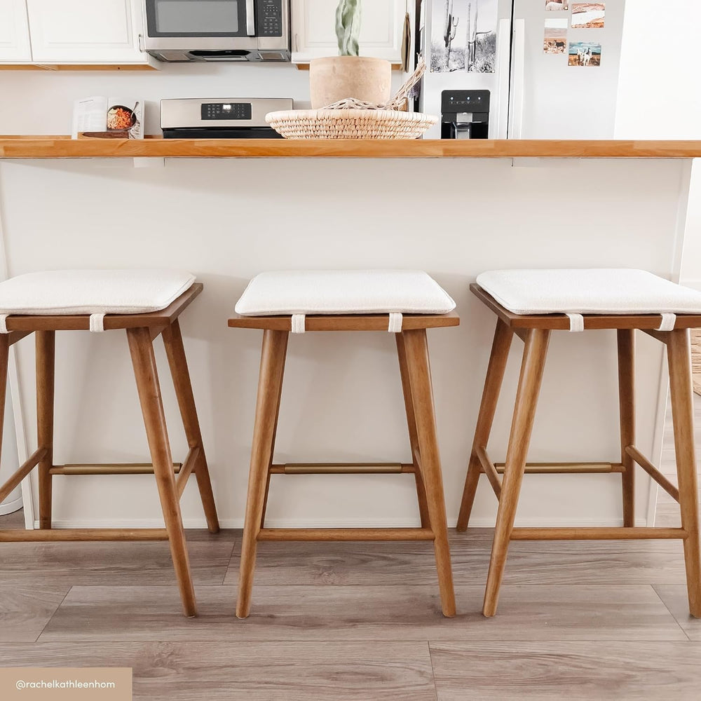 Nathan James Barker Counter Height Solid Wood Barstool with Upholstered Cushi...