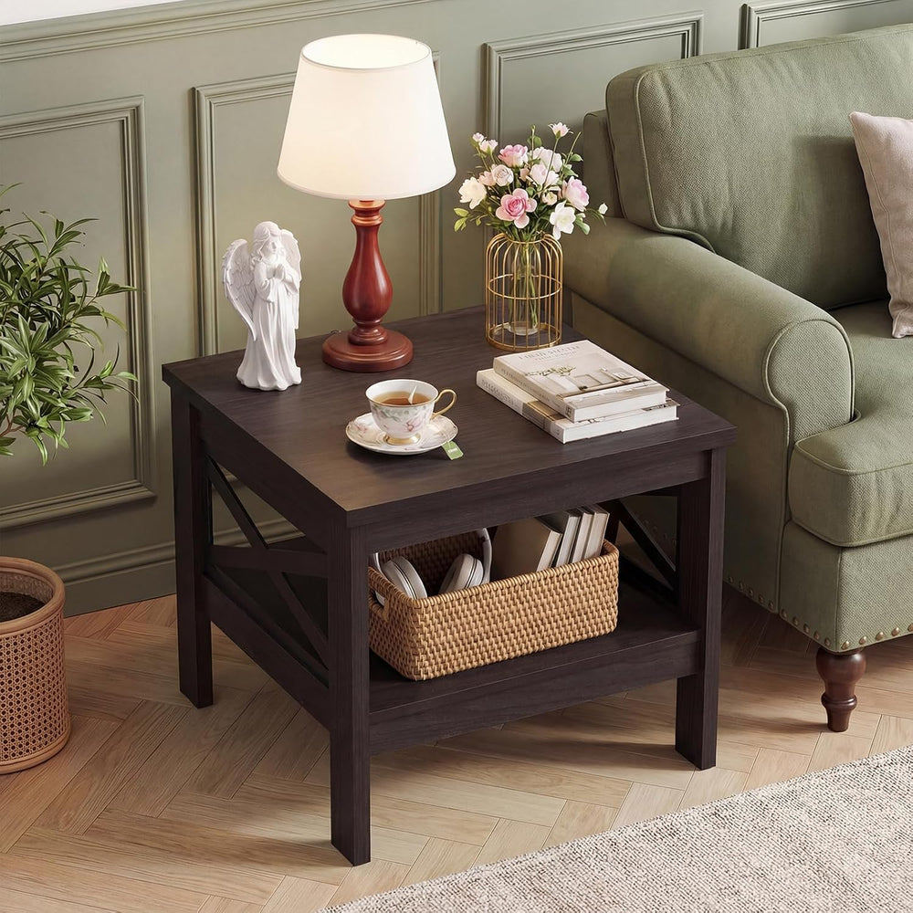 Giantex 2-Tier Square End Table, 24'' Sofa Couch Side Table with Stor...