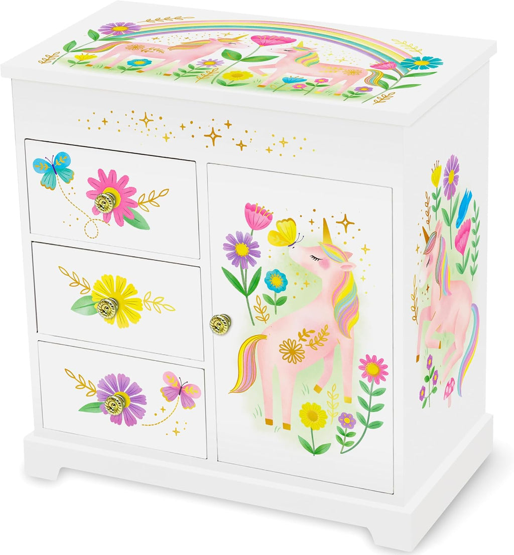 Giggle & Honey® Unicorn Musical Jewelry Box for Girls Unicorn Toys for Girls Age 4-6 Kids Jewelry Box with Drawers