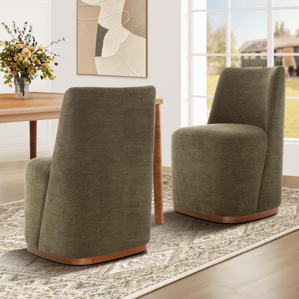 Chenille Rolling Dining Chairs with Casters Set of 2, Modern Upholstered Kitc...
