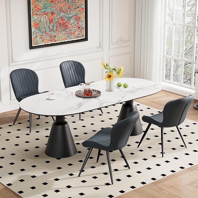 Dining Chairs Set of 4 Modern Fabric Dining Room Chairs Upholstered Dining Chairs with Thick Cushions Metal Legs Armless Back Chair for Kitchen and Living Room Charcoal Gray