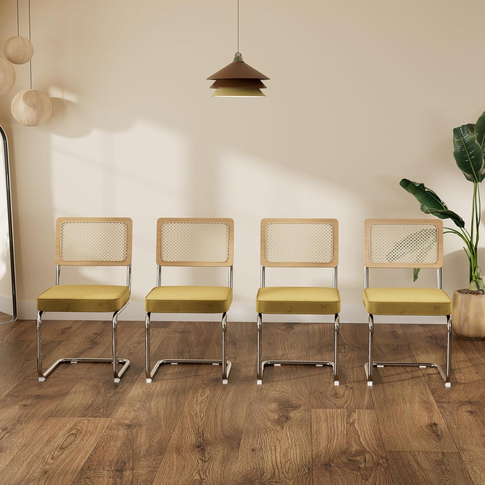 Rattan Dining Chairs Set of 4, Mid Century Kitchen Chairs with Natural Mesh R...