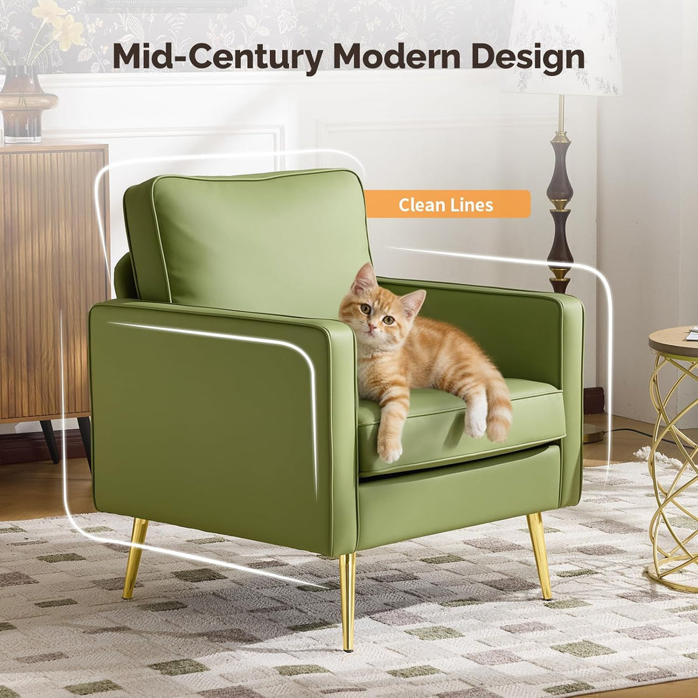 VINGLI Faux Leather Accent Chair with Gold Leg for Living Room, Small Space |...