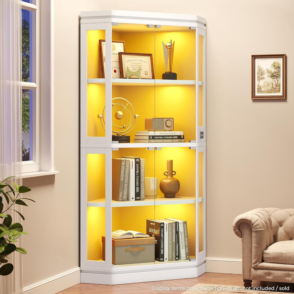 Jocoevol Corner Display Cabinet with Glass Doors, 4-Tier Display Cases for Co...