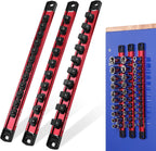 WORKPRO Magnetic Socket Organizer Set, 1/2" 3/8" 1/4" Drive Aluminum Alloy Socket Holder, 3PC Socket Rail with Removable Socket Clips, Socket Organizer Tray for Tool Box Drawer (Sockets Not Included)
