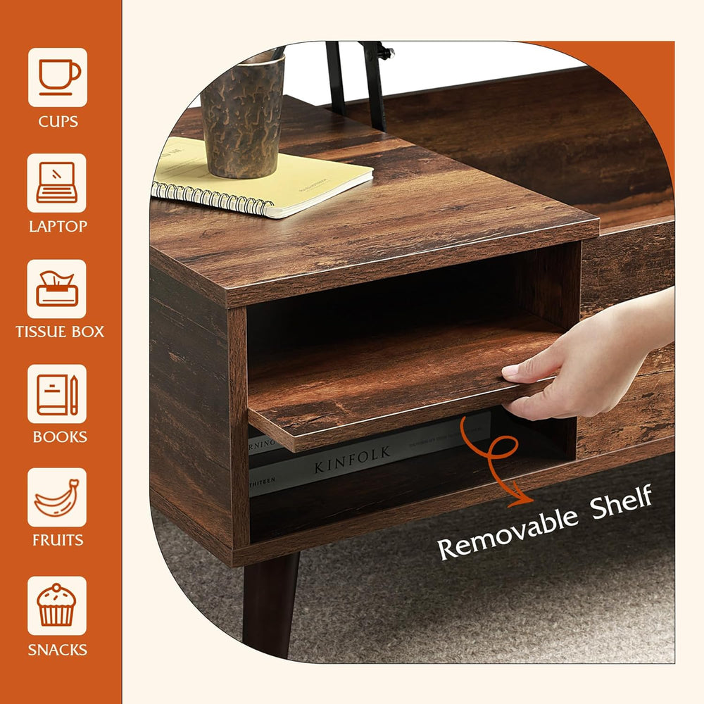 WLIVE Coffee Table with Lifting Top, Hidden Storage & Adjustable Shelf fo...