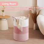CLHMILY&Z 80L Laundry Basket Round Storage Rope Basket - 16.5x22.5 Inches - Pink Hamper in Bedreoom and Cute Storage Bin for Blankets, Toys, and Nursery Essentials