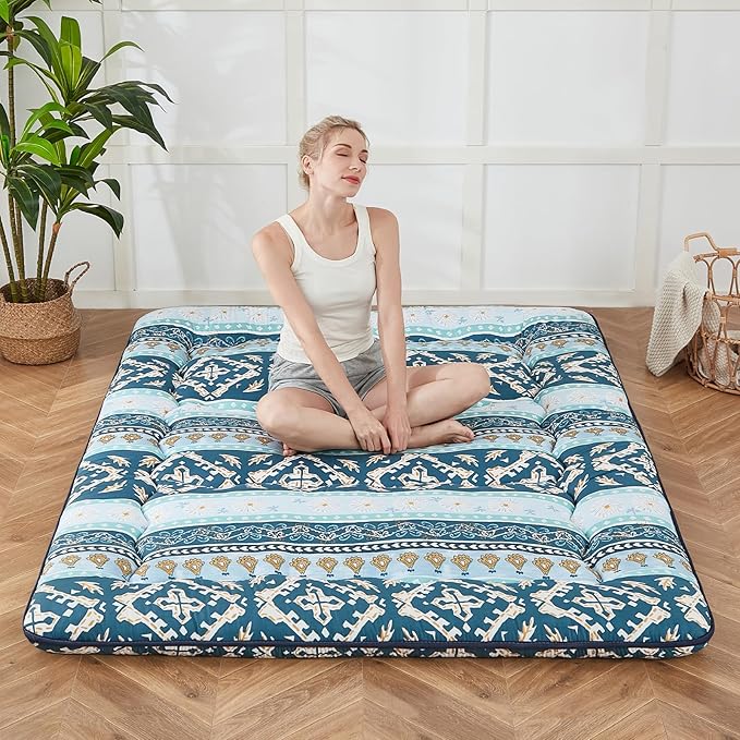 Japanese Floor Mattress, Futon Mattress with Portable Storage Bag and Washabl...