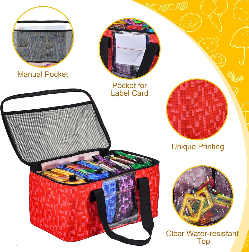 5-Pack Magnetic Tiles Storage Bags Set,Toy Organizer Case,Multifunction Portable Travel Magnetic Tile bag with Visible Top for Building Blocks,Toy Bricks,Puzzles,Board Game