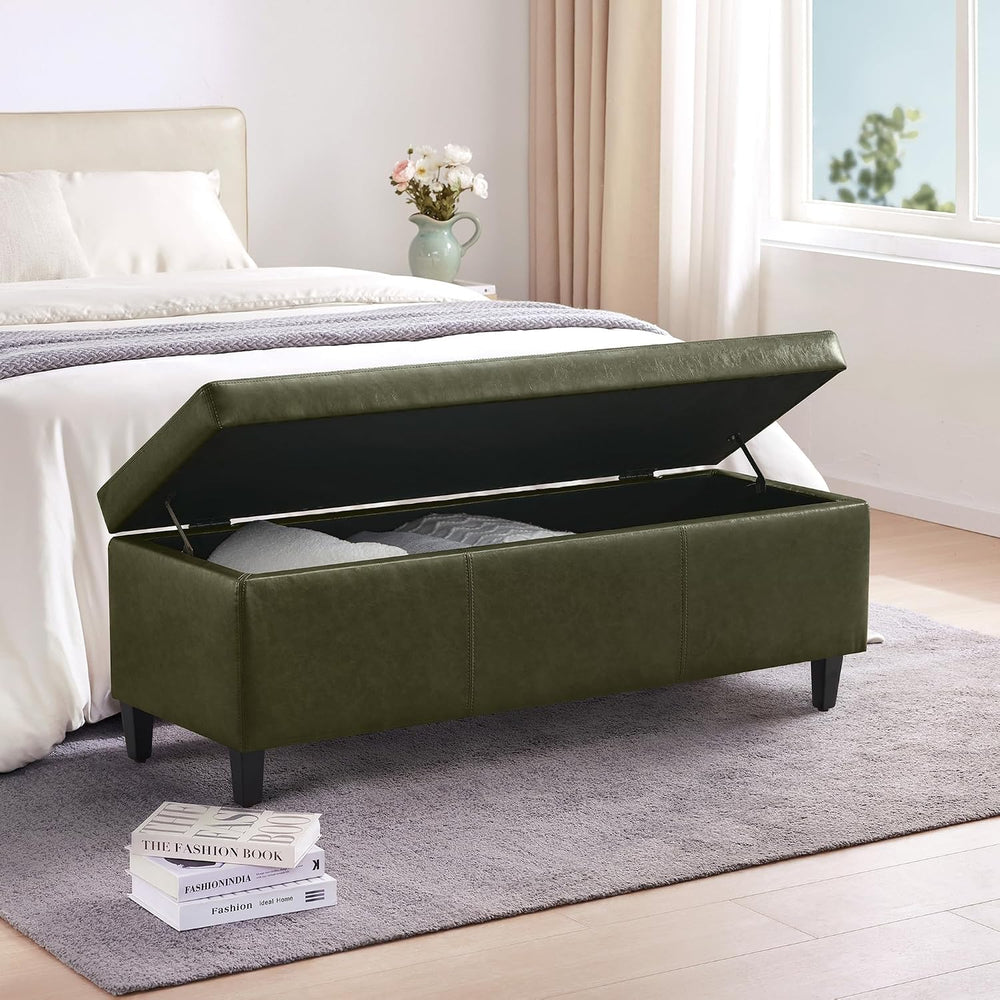 HUIMO Faux Leather Storage Ottoman Bench 50.3 Inch Extra Long PU Upholstered ...