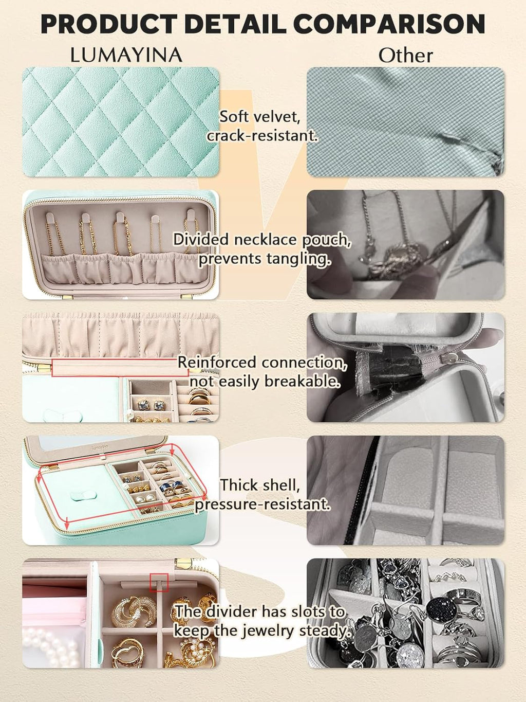 Velvet Travel Jewelry Box with Large Mirror, Double-Layer Jewelry Organizer Case for Women and Girls, Portable Storage Case with 6 Anti-Tarnish Bags Gift Ready for Her (Mint Green)