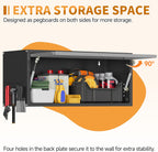 Metal Garage Wall Cabinet with Up-Flip Door,Wall-Mounted Steel Storage Cabinet, Float Tool Cabinet with Pegboard,Upper Cabinet for Kitchen,Garage,Workshop,Warehouse(13.8" H,Black&Gray)