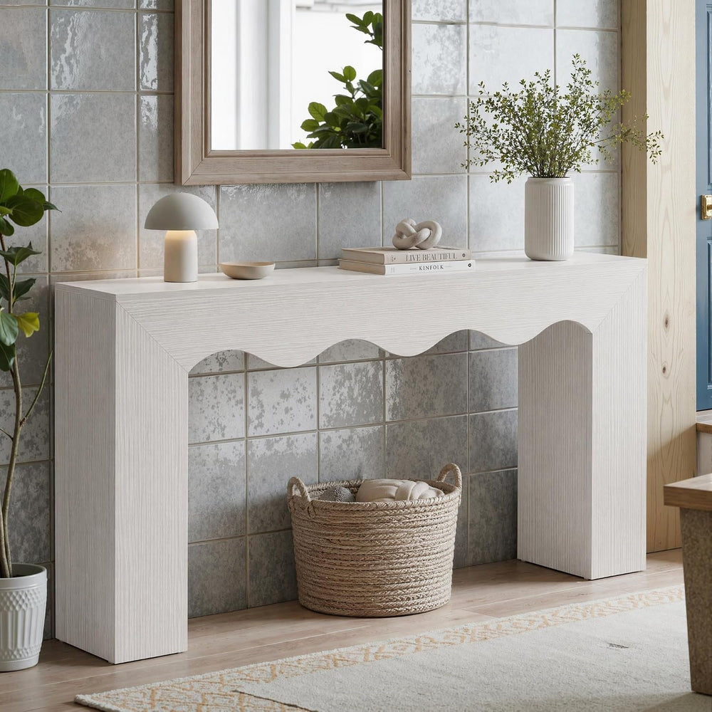 Tribesigns 63" Farmhouse Console Table with Wavy Edge | Wooden Couch Tab...