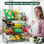 4-Tier Black Stackable Candy Display Rack, Snack Organizer For Countertop, Stores, Offices with 24 Signs and 60 Labels (Black-2 Pack)