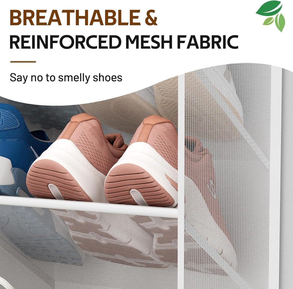 MISSLO 30 Pairs Over the Door Shoe Organizer Breathable Mesh Hanging Shoe Rack for Closet Storage with Wide Deep Pockets 10 Tier Shoes Holder Fit All the Family's Sneakers, Boots, Heels (White, 71")