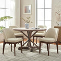 VKNOW Modern Dining Chairs Set of 4, Faux Leather Kitchen Chairs with Wood Legs, Upholstered Side Chair for Kitchen Dining Room, Beige