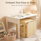 Tilhumt Montessori Weaning Table and Chair Set - 3 Adjustable Height | Kids Activity Table with Fence Wood Toddler Table and Chair Set for 1-3 Age Kids for Read, Playing, Eating, Step Stool