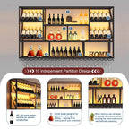 3 Tier Large Wine Rack Wall Mounted with Glass Holder, Black Modern Iron Liquor Shelf, 78.7 Inch Large Wine Bottle Display Shelf, for Kitchen Dining, Home Bar, Cellar (78.7" W)