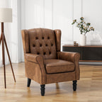 PU Leahter Wingback Accent Chairs Set of 2, High Back Armchair, Brown | Modern Tufted Upholstered Reading Seat with Wooden Legs & Removable Cushion | Comfy Single Sofa for Living Room, Bedroom