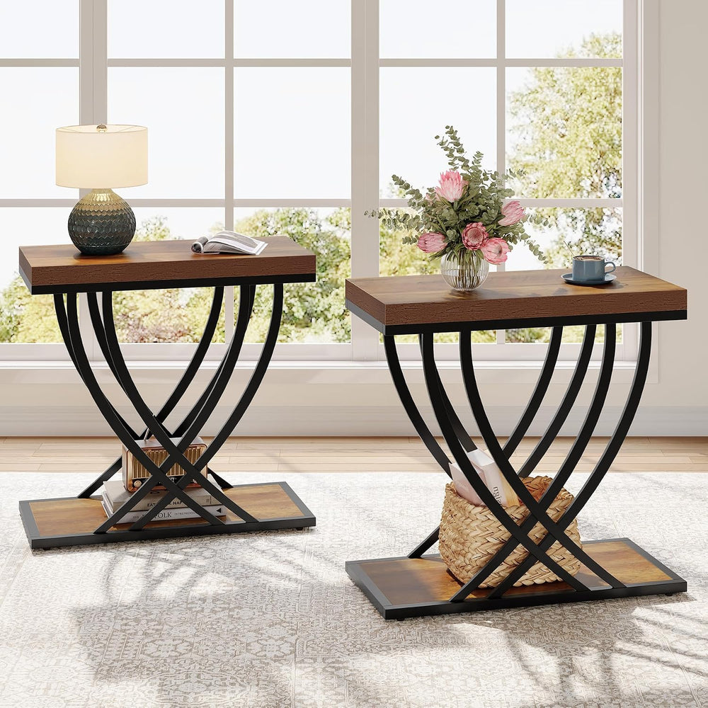 Tribesigns Side Table Set of 2, Narrow 2-Tier End Table for Living Room, Indu...