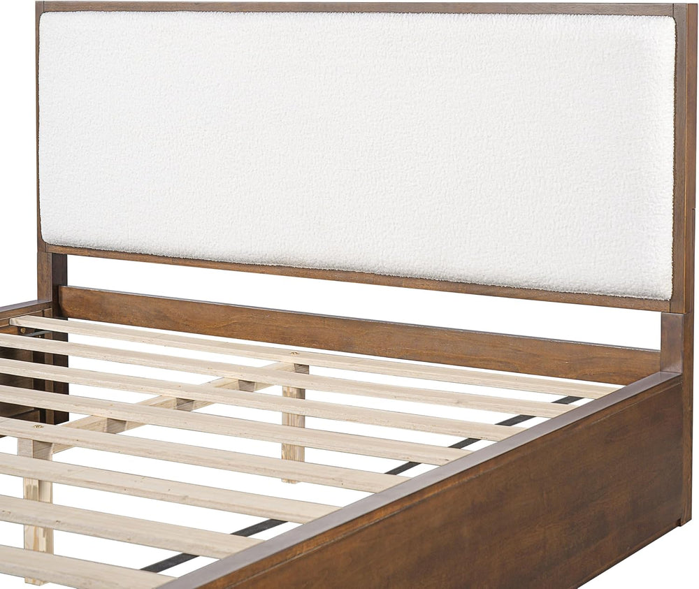 Merax Walnut Queen Size Platform Bed Frame, Modern Minimalist Wood Bed Frame ...