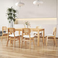 Rattan Dining Chairs Set of 6 Beige Linen Fabric Dining Room Chairs Natural Wooden Kitchen Chairs Farmhouse Boho