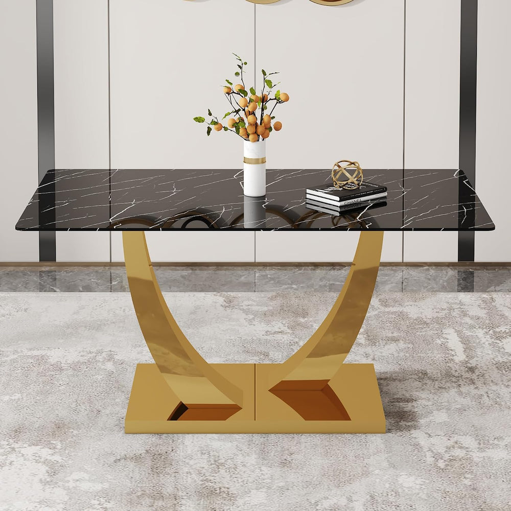 Modern Dining Table for 4/6, 63 Inch Faux Marble Dinner Table, Rectangular Ki...