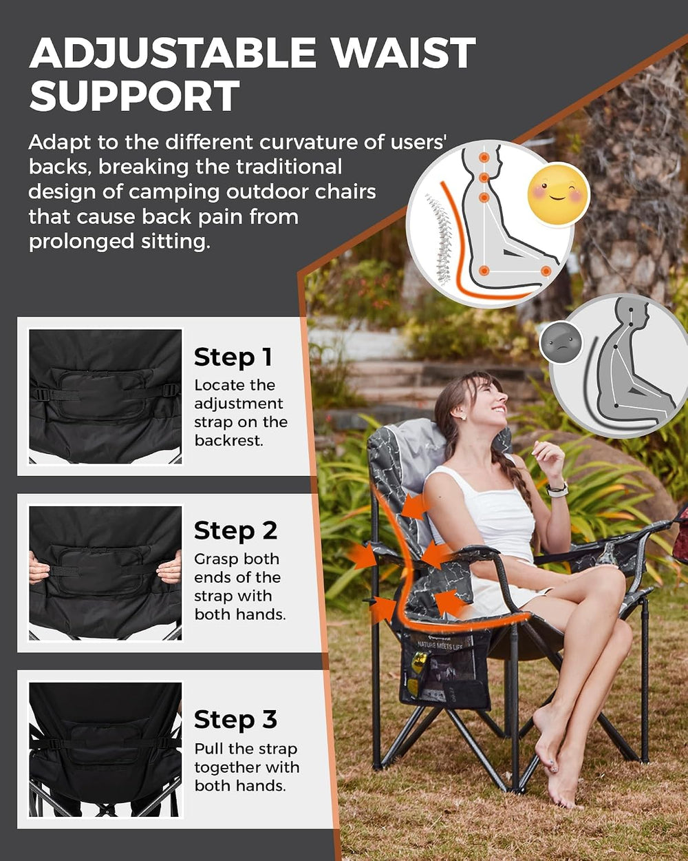 KingCamp Oversized Camping Chair with Adjustable Lumbar Support, 550lbs Heavy...