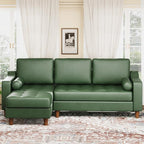 GarveeHome 88.9" L-Shape Sofa&Couch with Convertible Chaise, Sectional Sofa with Deep Seat, Modern Mid-Century Sofa for Living Room, 3 Seat Comfy Leather Couch, Green