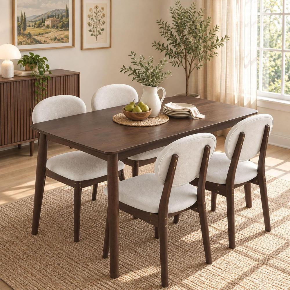 Karl home 5-Piece Farmhouse Dining Table Set for 4, Solid Wood Frame,Walnut