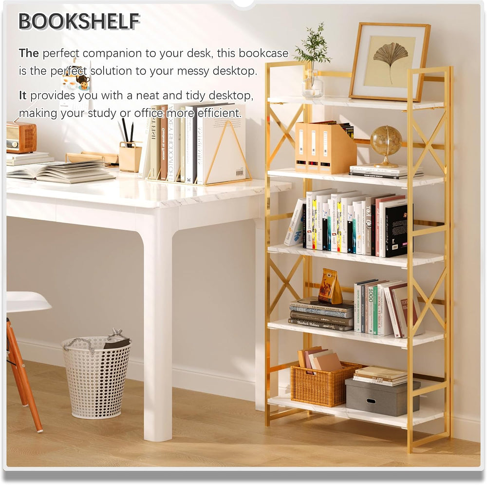 4NM 5 Tiers No Assembly Book Shelves, 51.2" H Folding Bookshelf Bookcase...